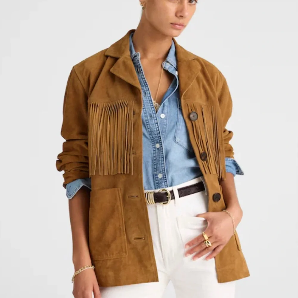 Madewell Fringe Shirt Jacket in Suede New With Tags Small Coastal Cowgirl - Picture 1 of 15